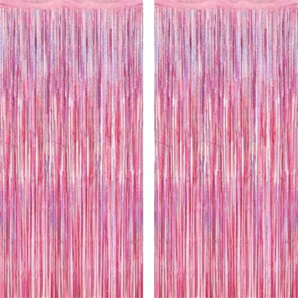 2PC Glitter Pink Tinsel Fringe Curtain PET 3.28x7ft Party Backdrop Decor